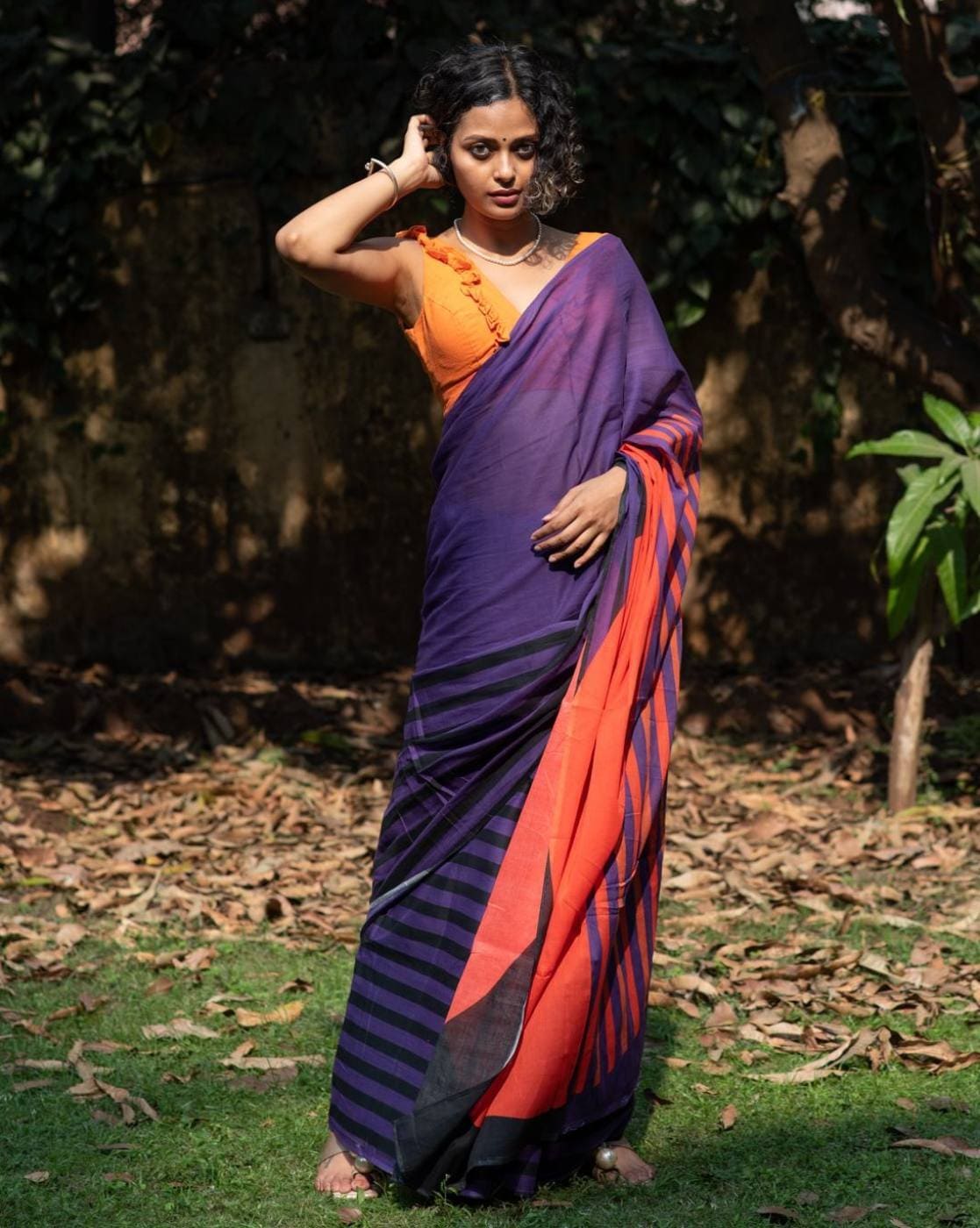 An elegant half saree designed for the girl next door… . A beautiful half  saree in a wonderful shade of violet and lime green. The flow... | Instagram