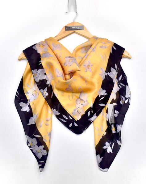 Floral Print Stole with Contrast Border Price in India