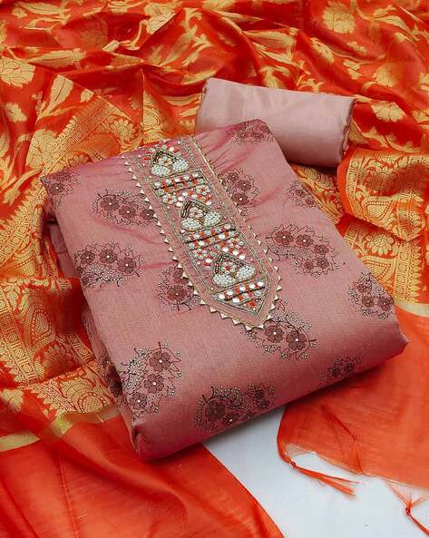 Cg Blue unstitched cotton block print dress material online with chanderi  cotton dupatta | Kiran's Boutique