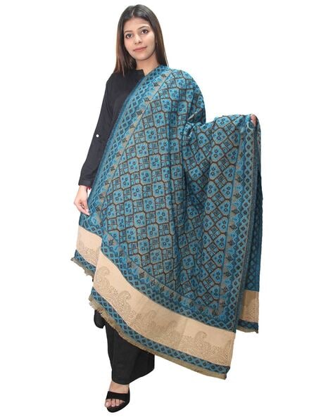 Embroidered Shawl with Fringed Hem Price in India