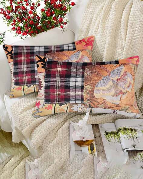 Set of Printed Velvet Cushion Pillow Covers