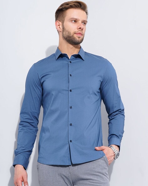 Celio Spread-Collar Shirt with Full Sleeves