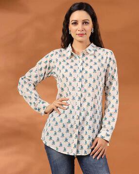 jaipur kurti Floral Print Shirt with Spread Collar-picture-29