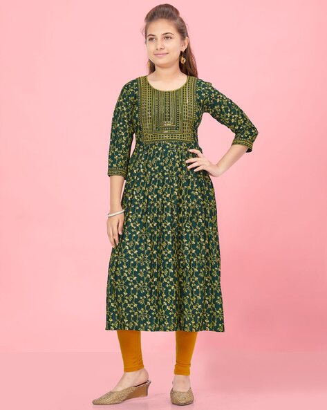 Sea green Cotton silk Kurta set with Palazzo