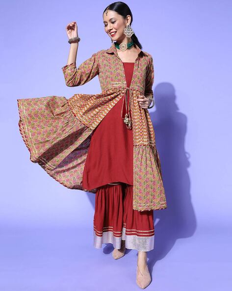 Ivory Sharara Set with Embroidered Jacket - NH KAPDEWALA