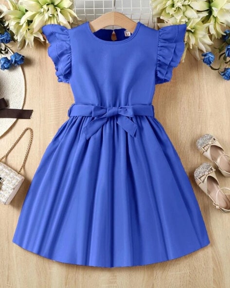 Buy Women Royal Blue Plain Flair Georgette Short Dress at Amazon.in