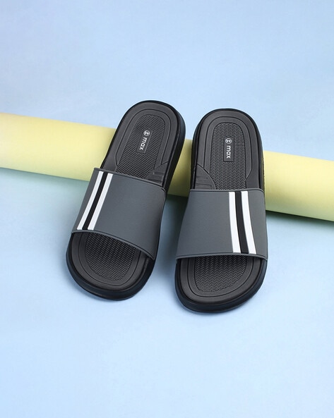 Striped Open Toe Slip On Slides