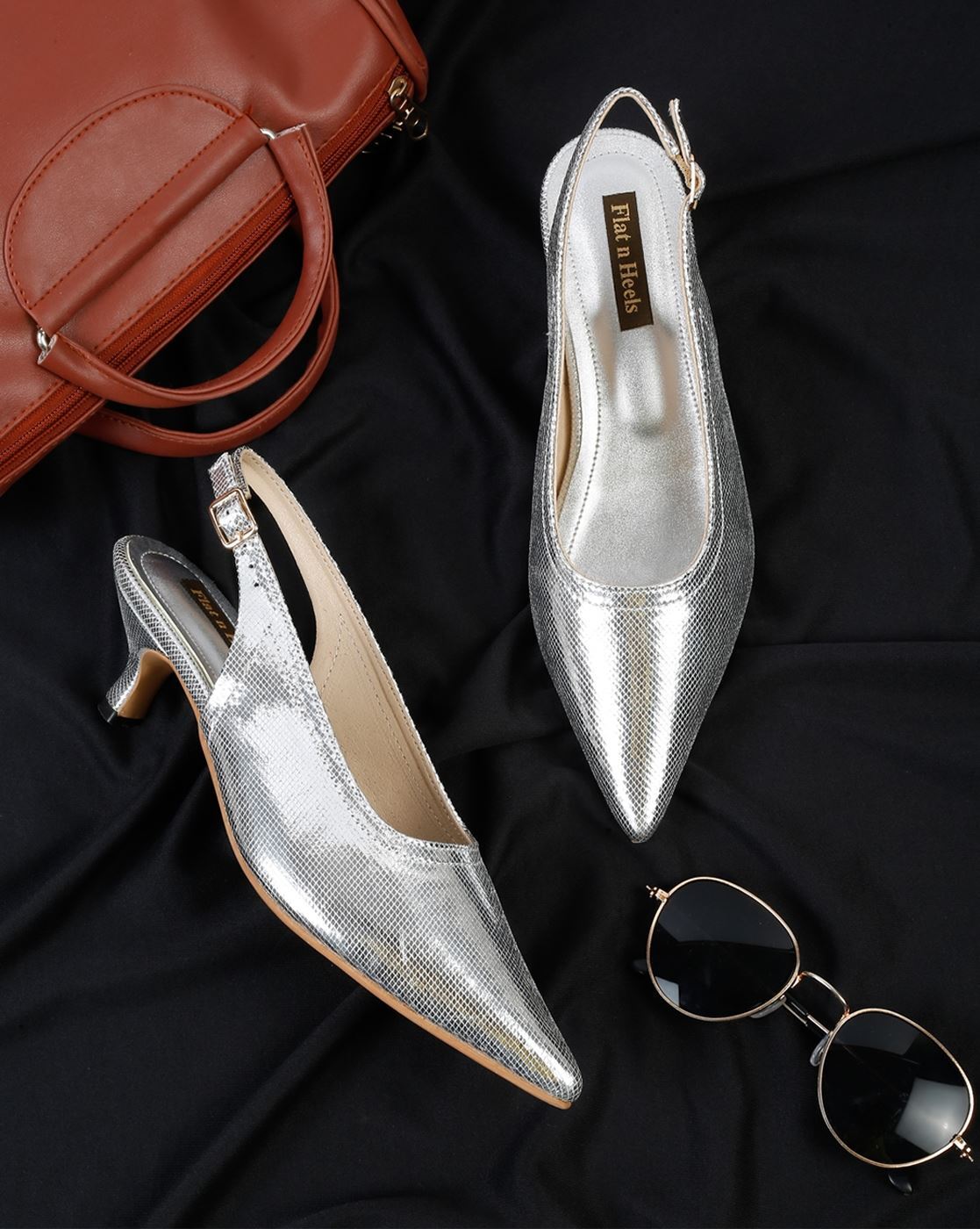 Silver flat shop heel shoes