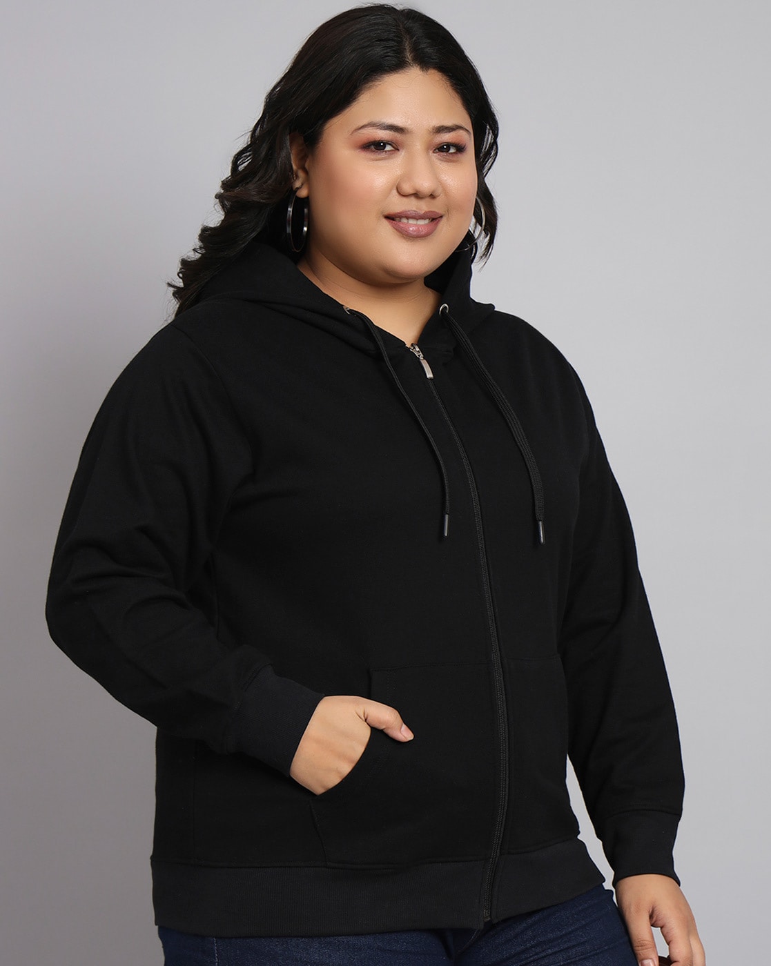 Women's plus size hot sale black zip up hoodie