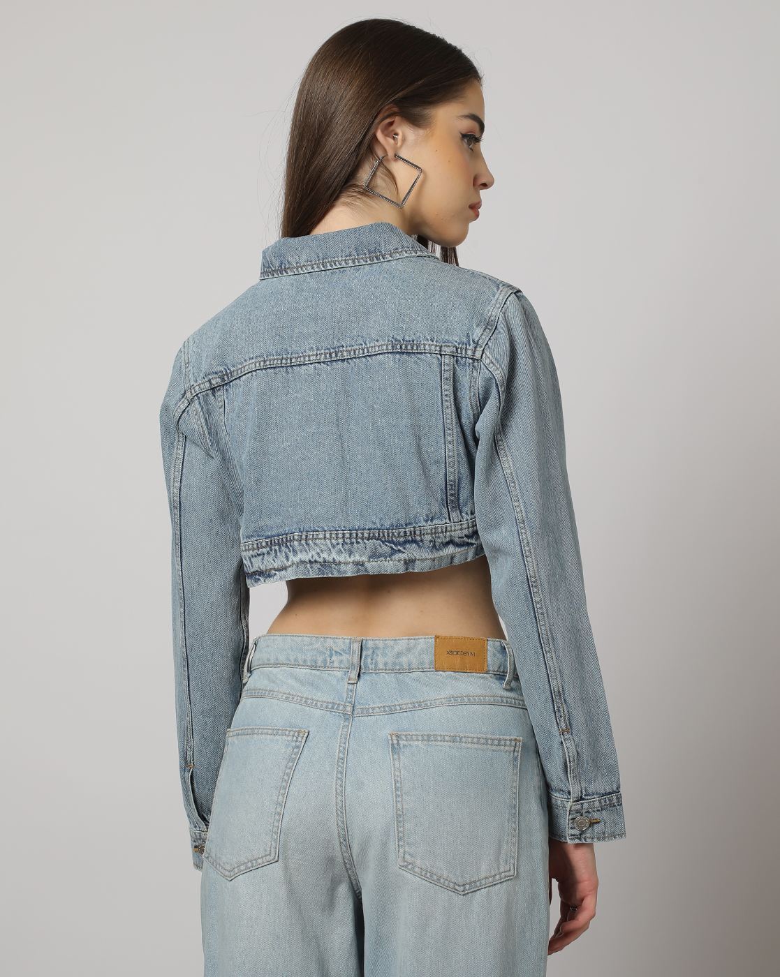 Buy Madame Women Blue Solid Crop Denim Jacket - Jackets for Women 20632320  | Myntra