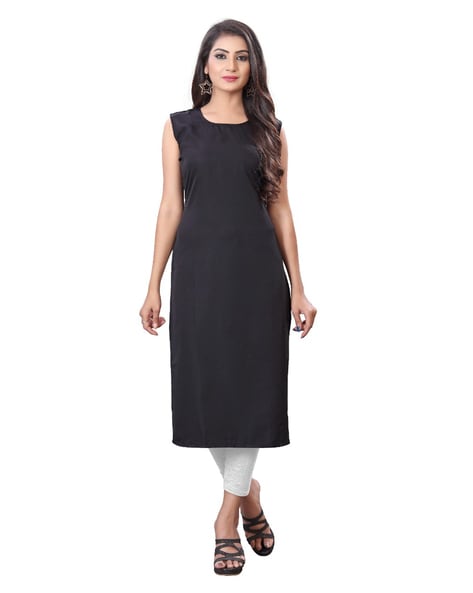 Sagsi Women Rayon Ethnic Wear for Casual and Festive Occasions Gota Work  Straight Fit Kurti (Black)