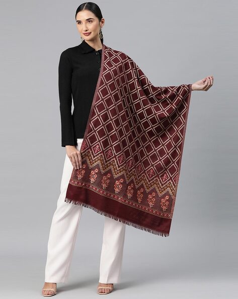 Printed Women Shawl with Fringed Hem Price in India