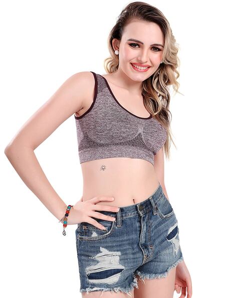 Women's Solid Color Double Layer with Scoop Neck and Racerback Sports Bra-  Denim L/XL - Walmart.com