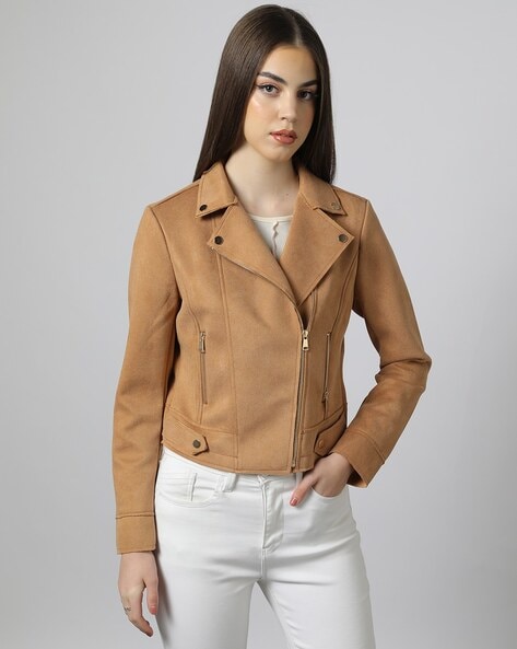 Ladies' nappa leather biker jacket ''Jacky'' in tan - Wellington of Bilmore