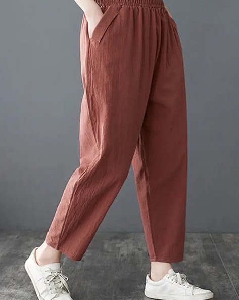 Oulibaoo Womens Tight Waist Solid Cotton Linen Wide Leg Pants India | Ubuy