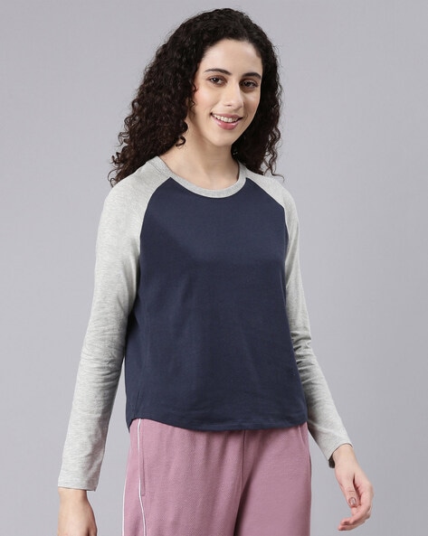 Buy Space Blue & Grey Melange Tops & Tshirts for Women by ENAMOR Online