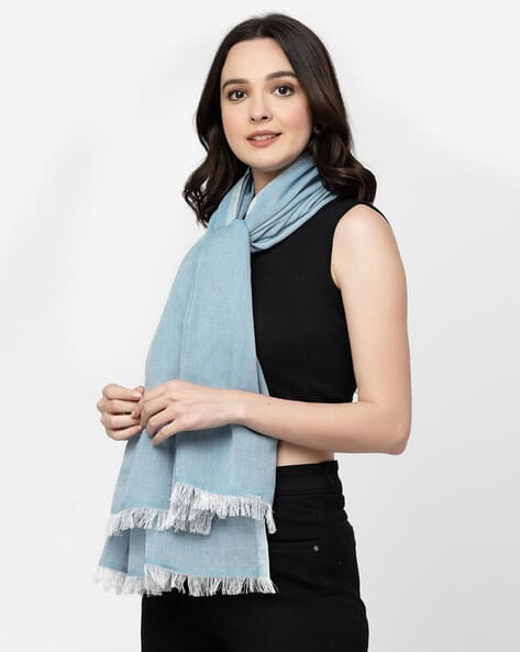 小物 COTTON STOLE - BLUE Navy Blue Color Cotton Solid Stole For Women & Girls