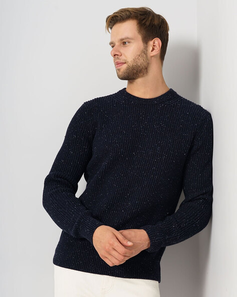 Men ribbed sweater, Blue-Navy