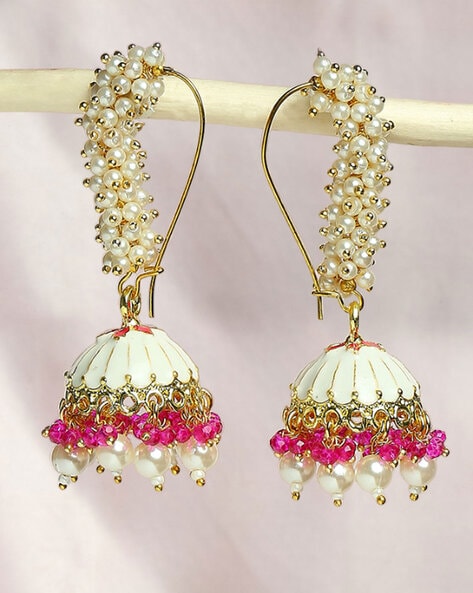 Gold Plated Bollywood Style Indian Kundan Enameled Jhumka Earrings Jewelry  Set | eBay