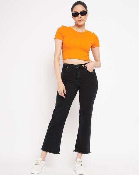 Bootcut Jeans with Frayed Hems