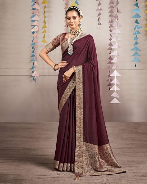 MAROON SATIN SAREE MAROON SAREE – kreationbykj