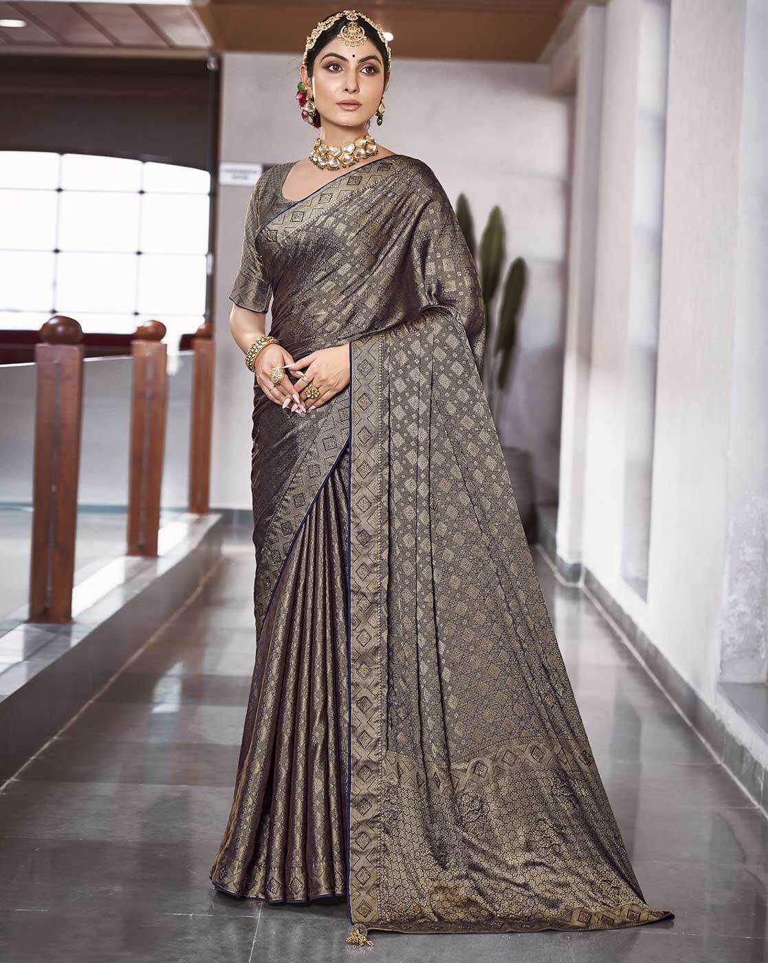 Buy Grey Sarees for Women by SATRANI Online