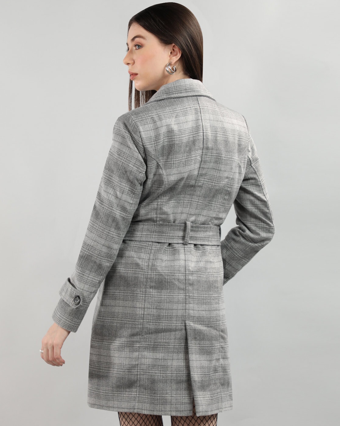 Grey check outlet trench coat