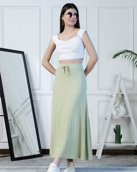 Green flared maxi skirt best sale