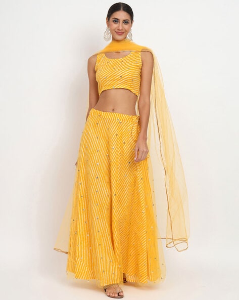 Yellow Lehenga With Peplum top and Net Dupatta – Puri Emporio