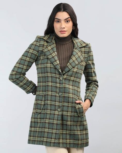 Checked Coat with Welt Pockets