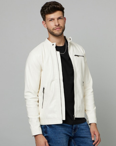 Buy Men White Solid Bomber Jacket S Online at desertcartINDIA