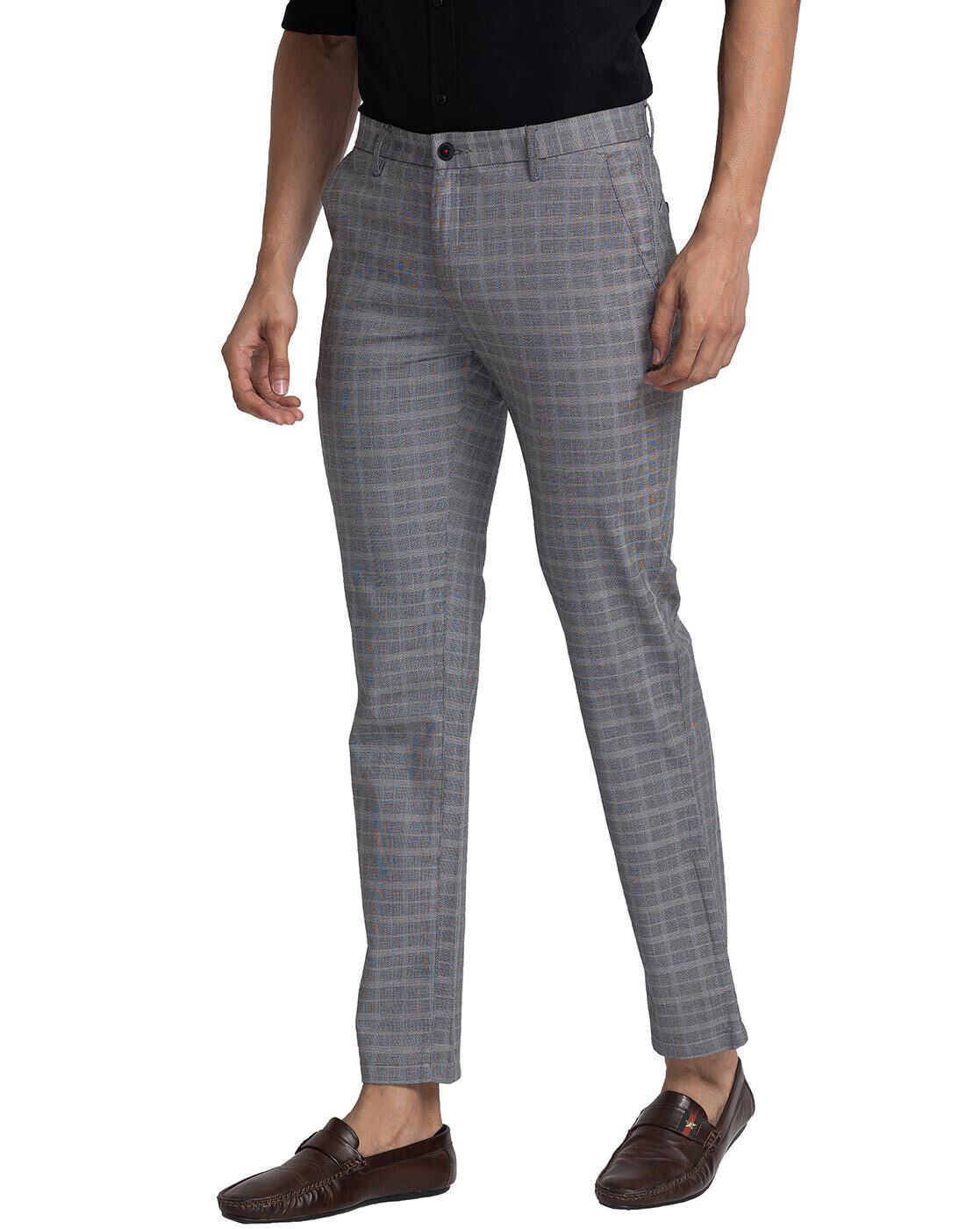 Indian Needle Men's Grey Cotton Checked Formal Trousers – Jompers