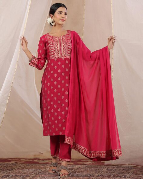 Buy Fuchsia Pink Kurta Suit Sets for Women by ISHIN Online Ajio