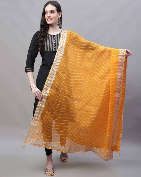 Bandhani Print Dupatta with Lace Border Price in India