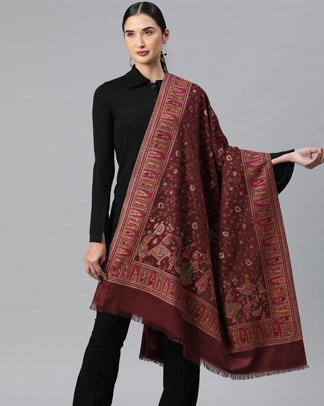 Printed Women Shawl with Fringed Hem Price in India