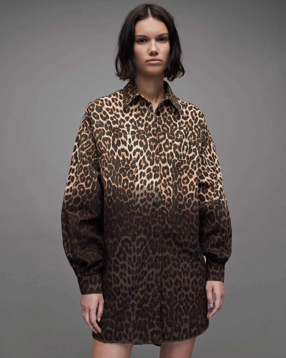 Oversized leopard print store shirt dress