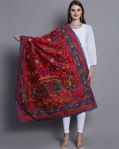 Embroidered Dupatta with Fringed BorderEmbroidered Dupatta with Fringed Border Price in India