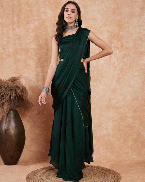 Buy Mint Blue Dhoti Skirt With Attached Saree Drape And Ruffled Crop Top  Adorned With Flower Shaped Mirror Work Online - Kalki Fashion