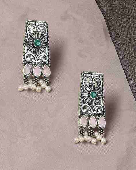 Indian Traditional Bollywood Silver Oxidised Jhumka Jhumki Earrings Women  Girls | eBay