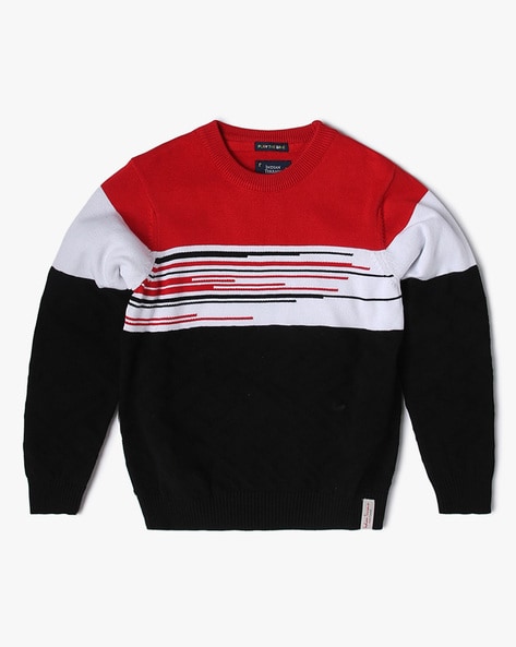 Red black and deals white jumper