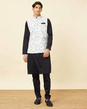 manyavar Marble Print Mandarin-Collar Nehru Jacket-picture-43
