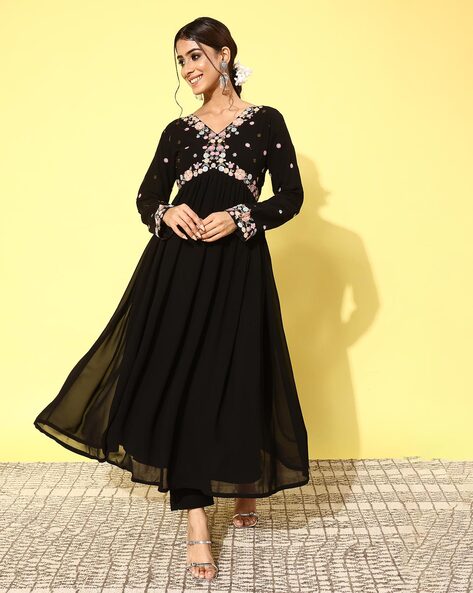 Embellished Flared Kurta with Pants