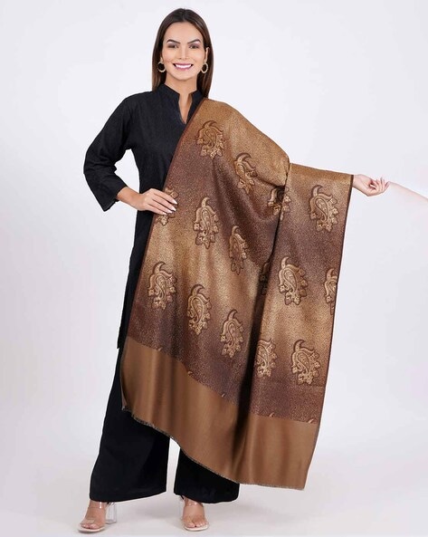 Women Paisley Patterned Shawl with Fringed Hem Price in India