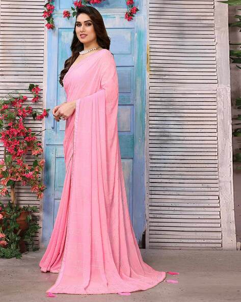 Popular Pink Georgette Embroidery Saree – Organza Mall