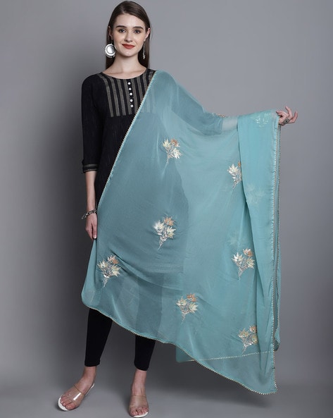 Embroidered Dupatta with Lace Border & Tassels Price in India