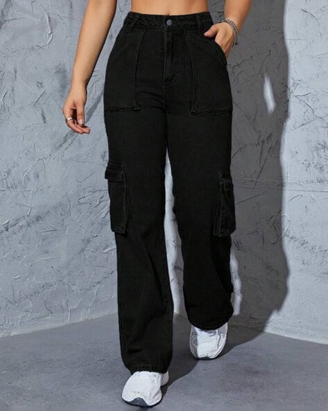The Couture Club cargo trousers in black with multiple pockets and buckle  detail | ASOS