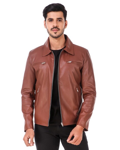 Ajio leather hot sale jackets mens