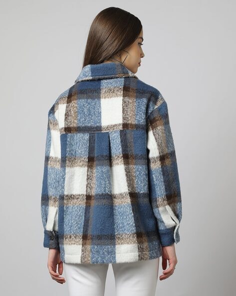 Checkered faux outlet fur jacket