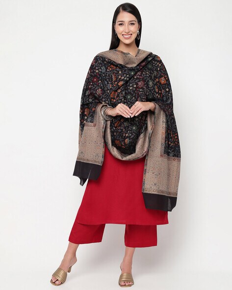 Floral Pattern Shawl with Fringed Hems Price in India