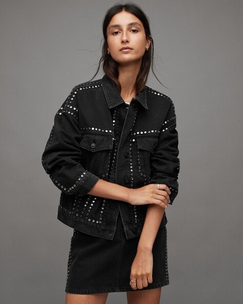 AllSaints Women's Monty Embellished Denim Jacket in Blue | Lyst